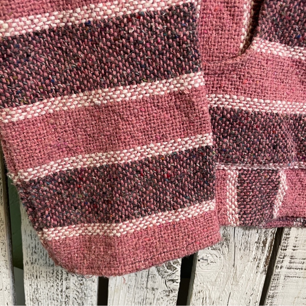 Boho Blanket Poncho Womens Medium Pink Mexico Pullover‎ Hoodie Grunge Surfer Top - Picture 6 of 10